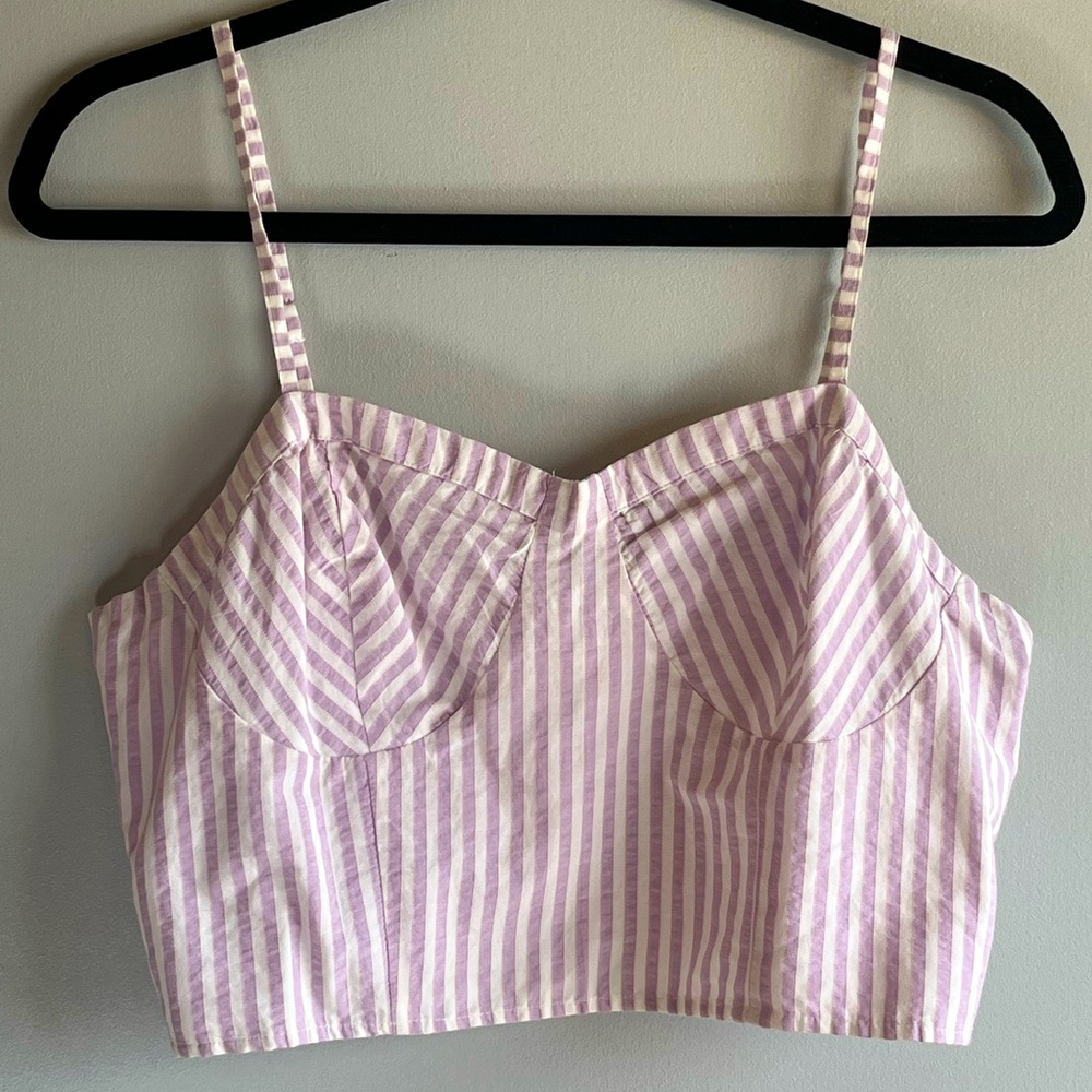 Anthropologie Purple with Stripe Bralette Crop Tank Top Size M.